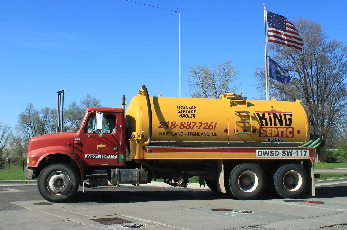 A vacuum tanker truck of the kind used to pump out a septic tank.